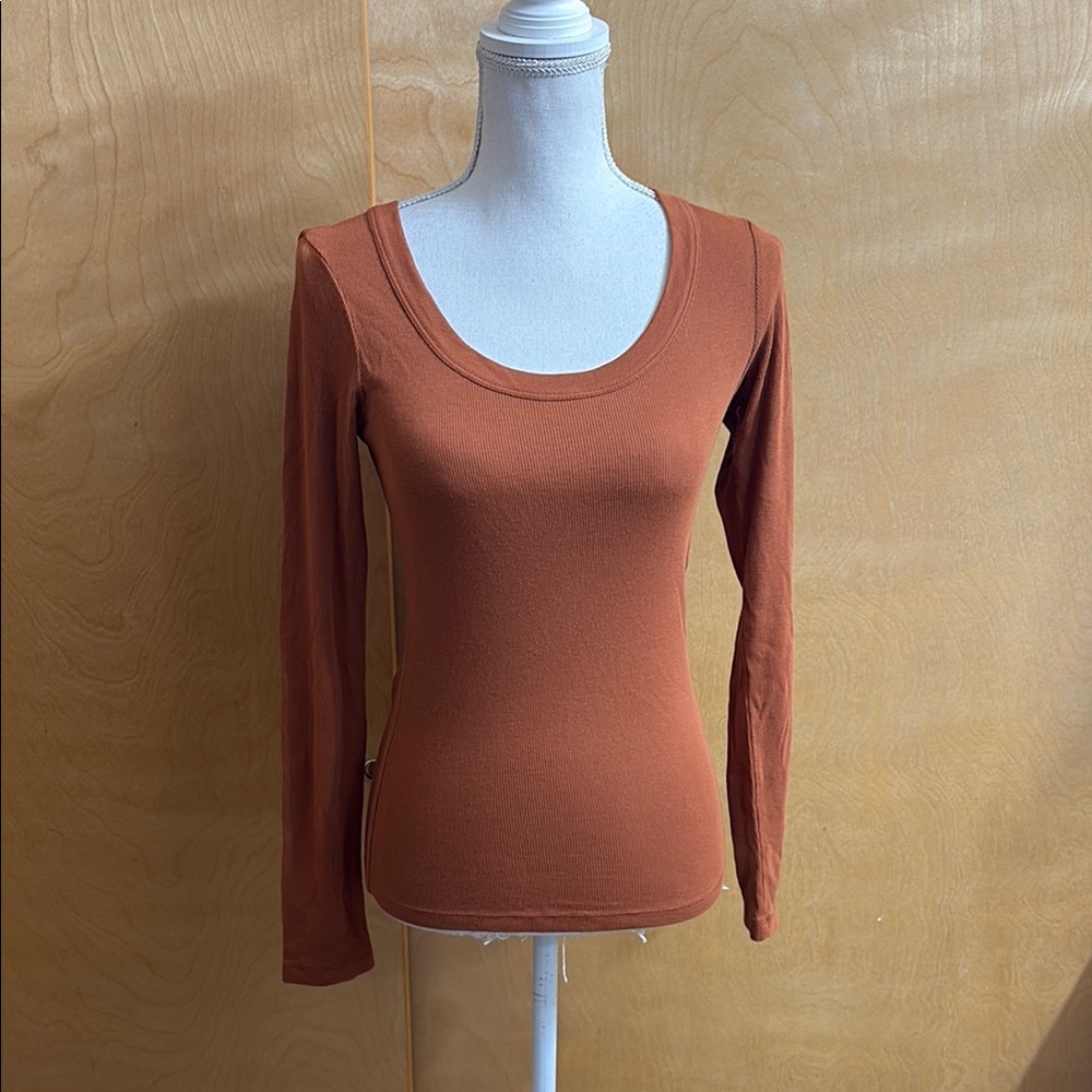 NWOT Treasure & Bond Brown Ribbed Long Sleeve Tee Size XS